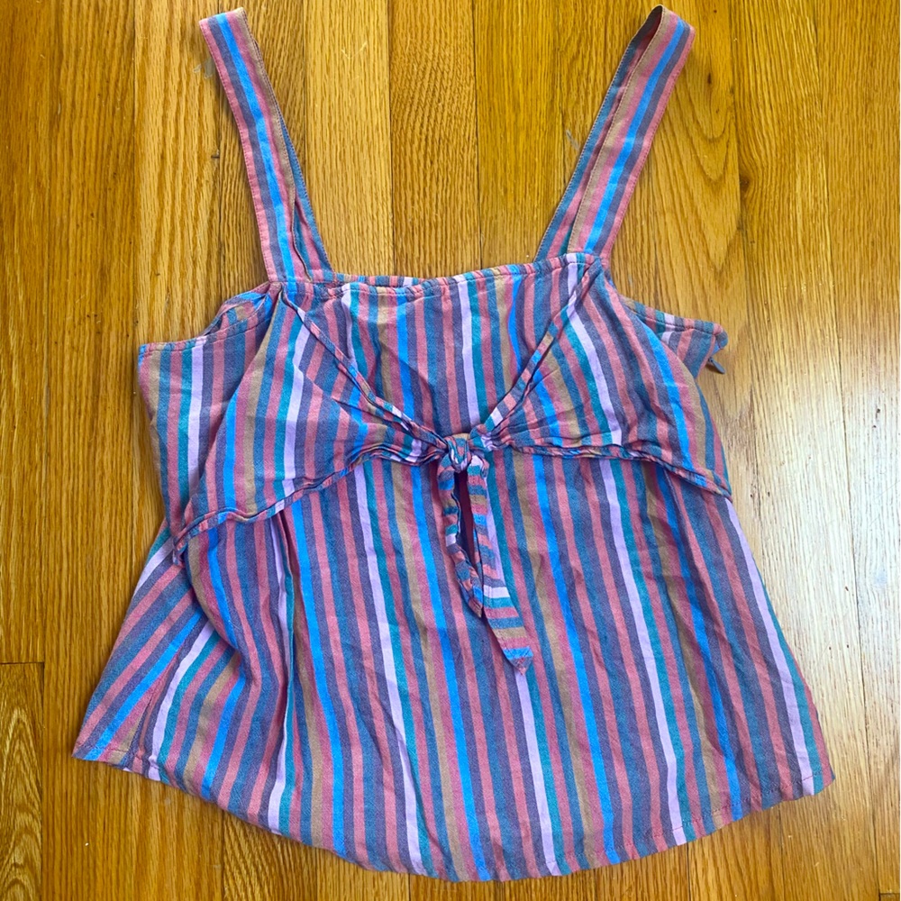Tie front Madewell top in rainbow stripe